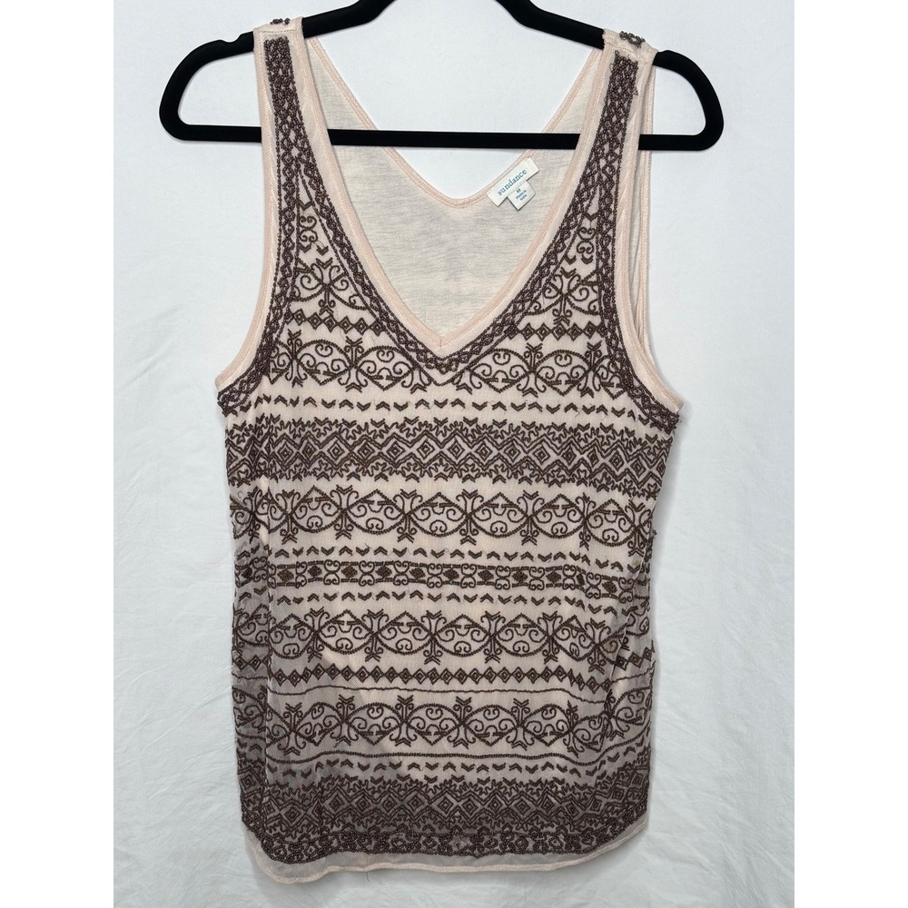 Sundance Bruin Beaded Embroidered Mesh Tank Top – Size Medium